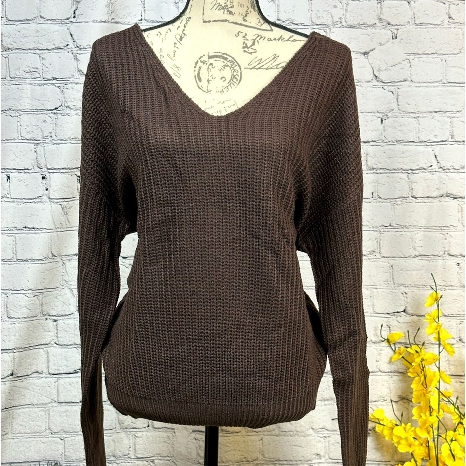 Other Reversible Twisted Knit Long Sleeve Fall Sweater Chocolate L Size L / US 10 / IT 46 - 7 Thumbnail