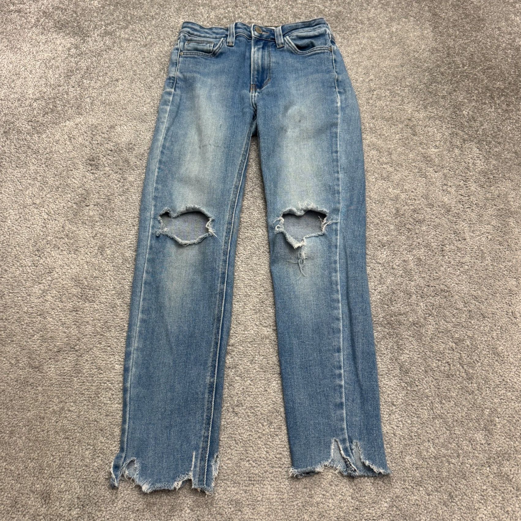 Vintage JUST BLACK Jeans Women 24 Blue Distressed High Rise Straight Ankle Denim Stretch Pocket Zipper Button 5-Pocket City Streetwear Size 42" / US 20 - 2 Thumbnail