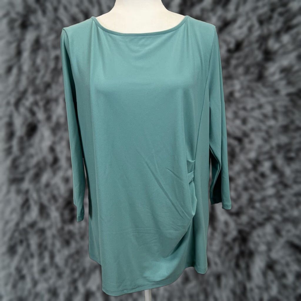 Talbots VINTAGE Talbots Blouse Womens Plus 1X Green Long Sleeve Casual Shirt with Ruched Sides Size XL / US 12-14 / IT 48-50 - 1 Thumbnail