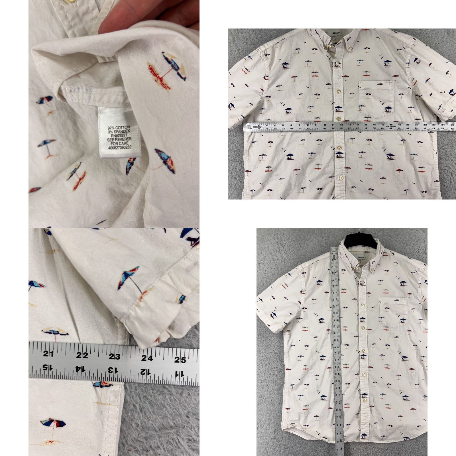 Vintage Sonoma Shirt Adult Large White Beach Umbrella All Over Print Button Up Cotton Mens Size US L / EU 52-54 / 3 - 8 Thumbnail