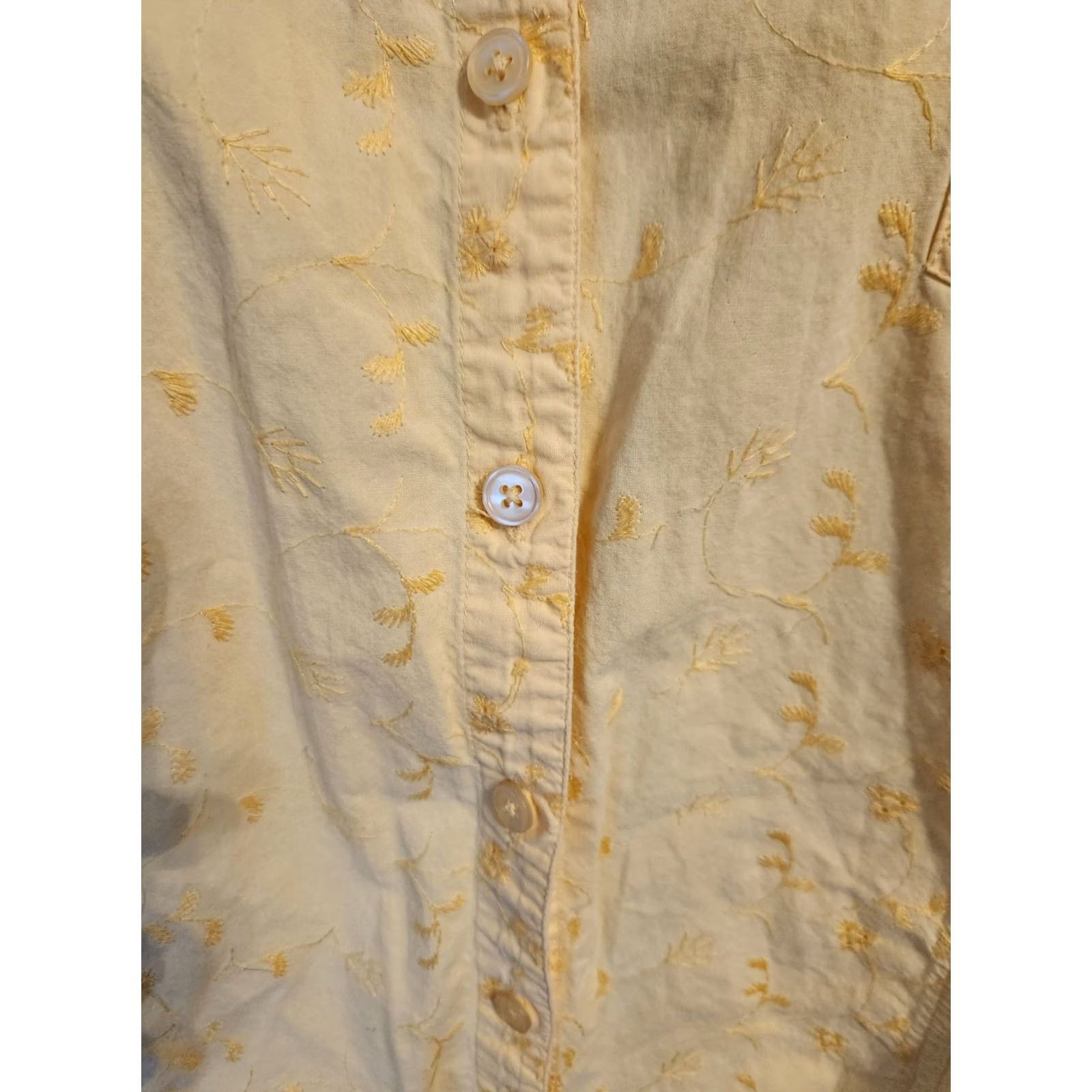 Vintage Bobbie Brooks Woman Yellow Floral Embroidered Short Sleeve Camp Shirt 26/28 Size 4XL / US 24-26 - 3 Thumbnail