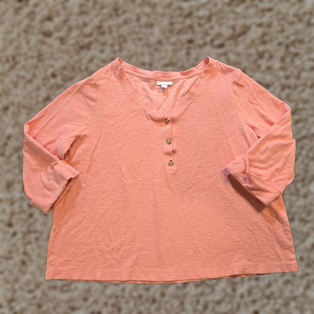 J. Jill J Jill Top Women Size 2X Orange Thermal Henley 3/4 Sleeve Stretch Casual Capsule Size XXL / US 16-18 / IT 52-54 - 1 Thumbnail