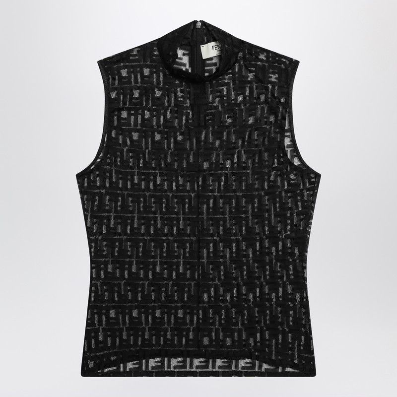 Fendi Black Semi-Transparent Top With Ff Motif