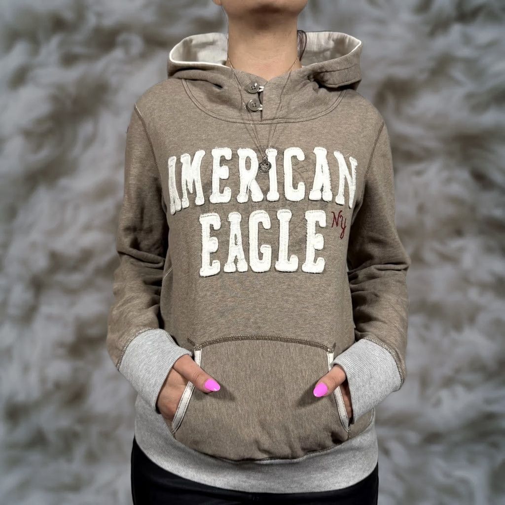 American Eagle Outfitters Y2K American Eagle Hoodie Womens Medium Brown Logo Fleece Sweatshirt Size M / US 6-8 / IT 42-44 - 1 Thumbnail