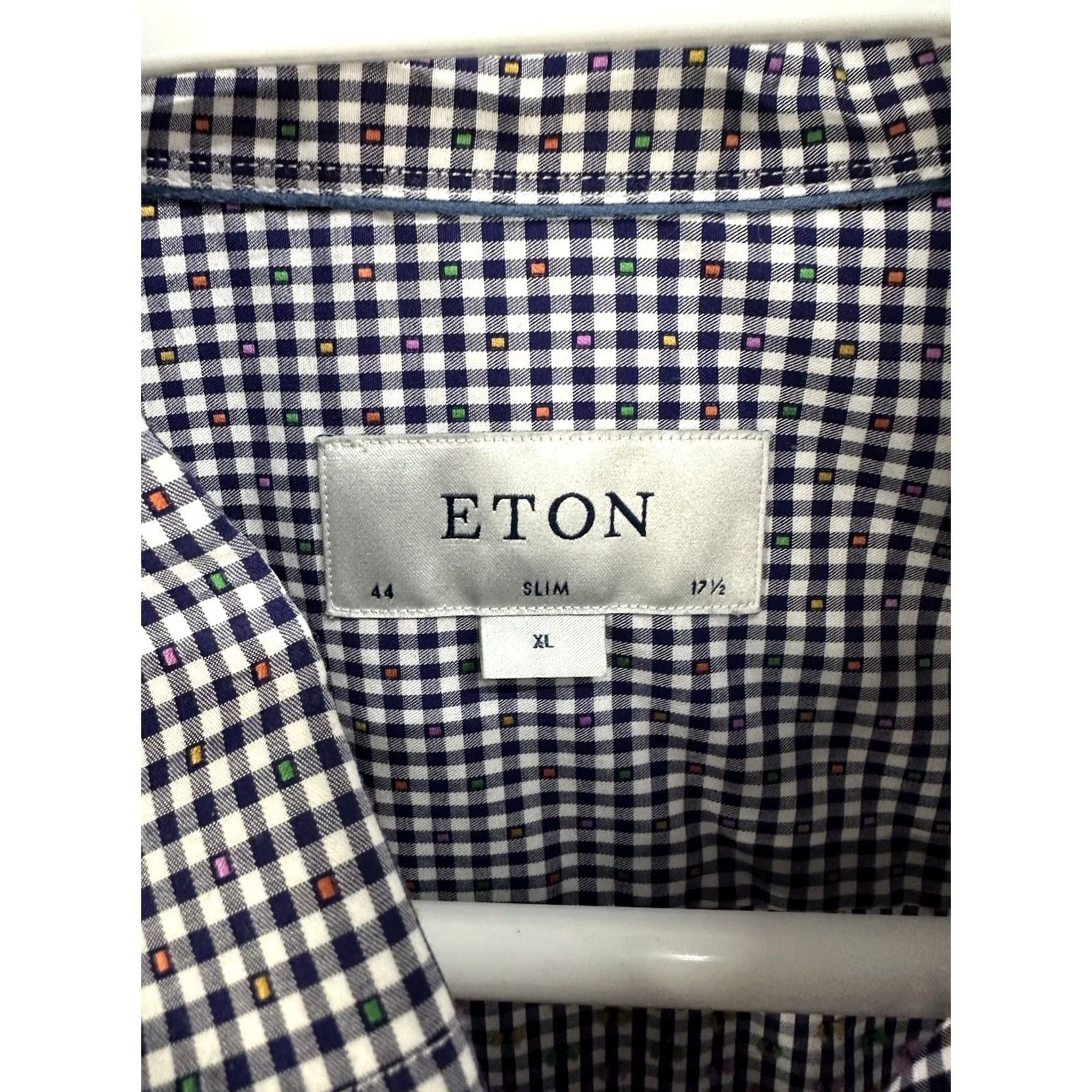 Eton Eton Slim White Gingham Rainbow Polka Dot L/S Button Shirt XL Size 46R - 3 Thumbnail