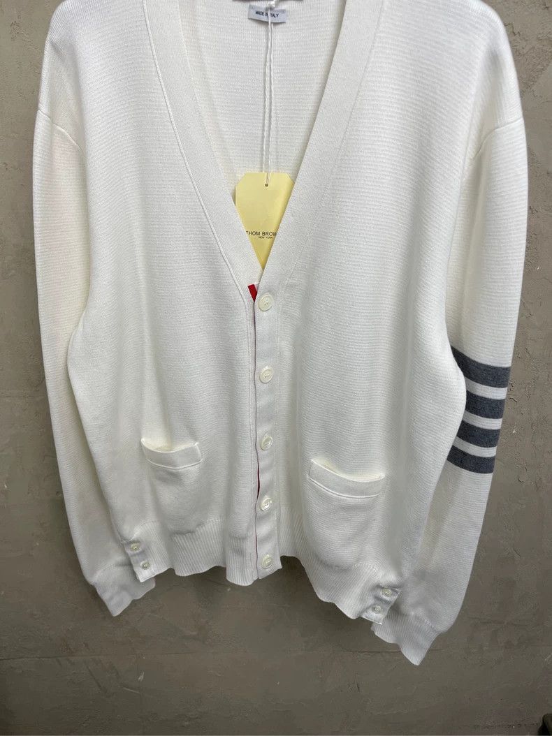 Thom Browne Thom browne White four-striped knitted cardigan jacket 2504 Size US XL / EU 56 / 4 - 3 Thumbnail