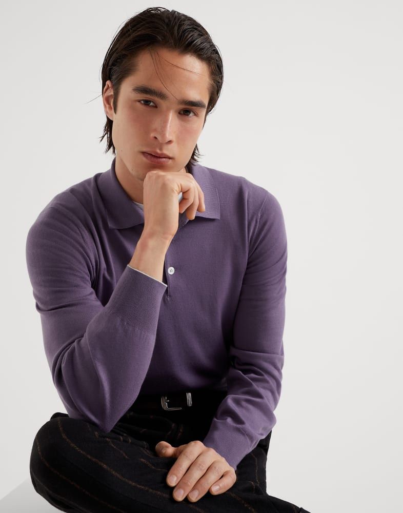Brunello Cucinelli o1w1db10825 Polo Sweater in Purple Size US L / EU 52-54 / 3 - 3 Thumbnail
