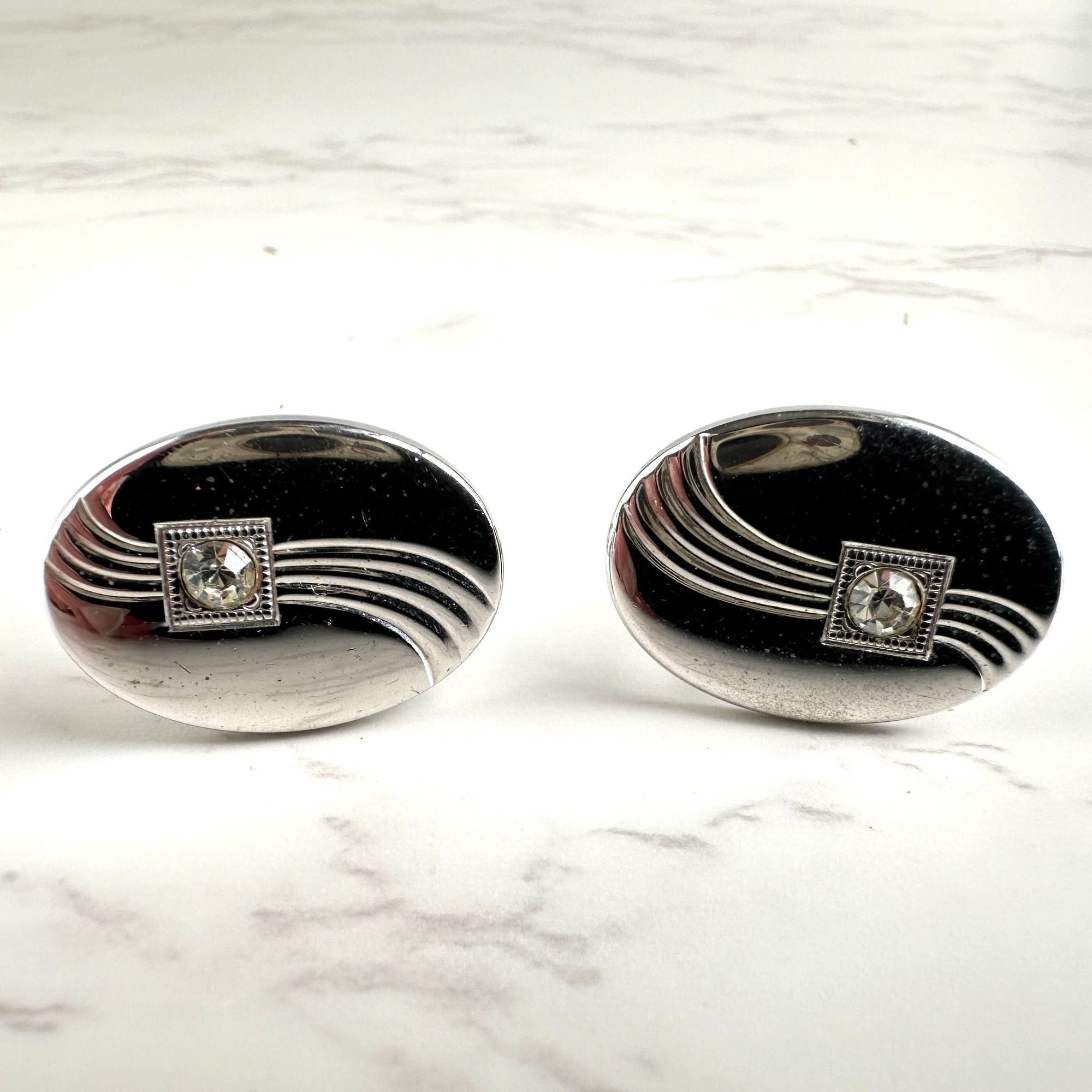 Vintage Anson Vintage Cufflinks Oval Rhinestone Silver Tone Size ONE SIZE - 7 Thumbnail