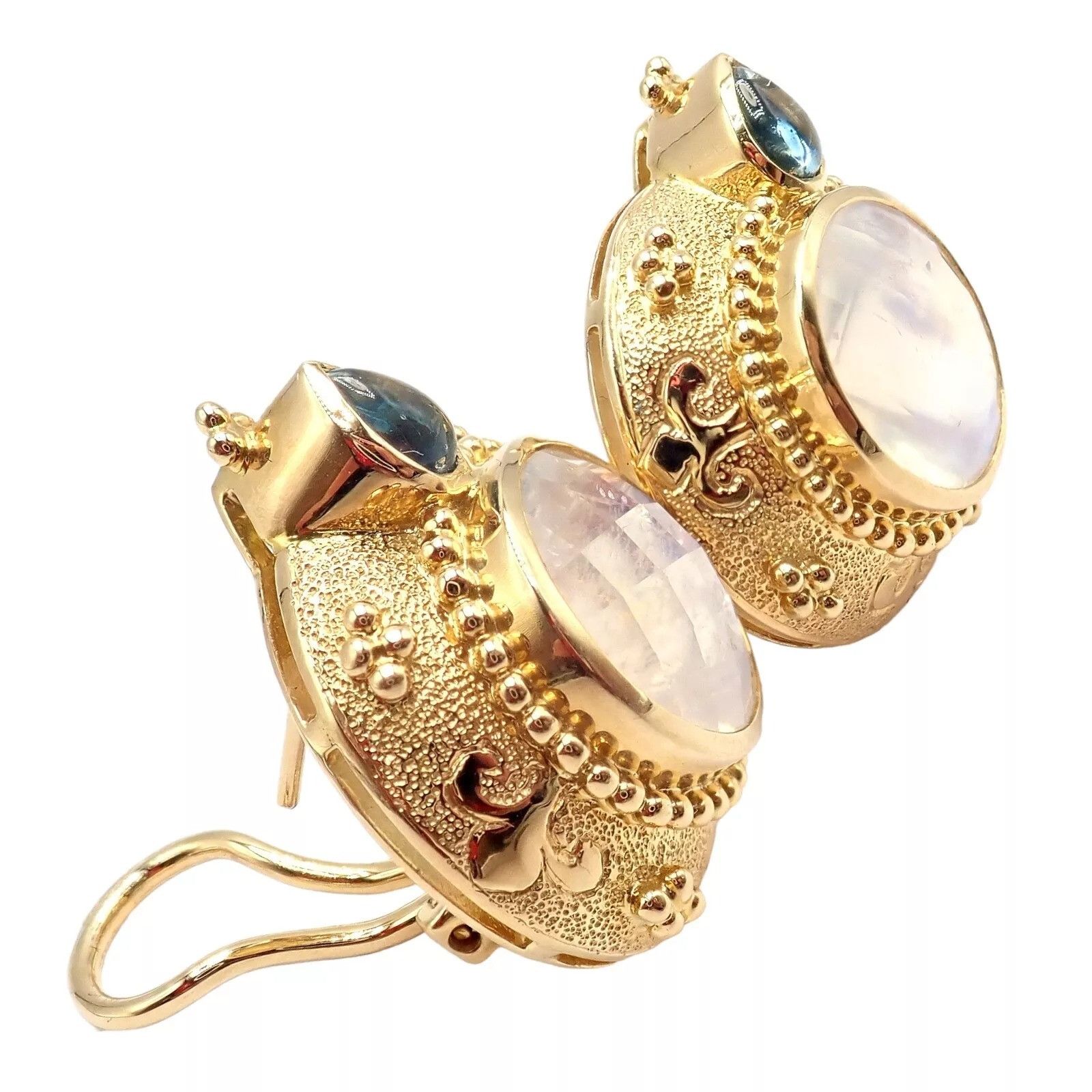Vintage Paula Crevoshay Gold Aquamarine Moonstone Earrings OOAK Size ONE SIZE - 3 Thumbnail