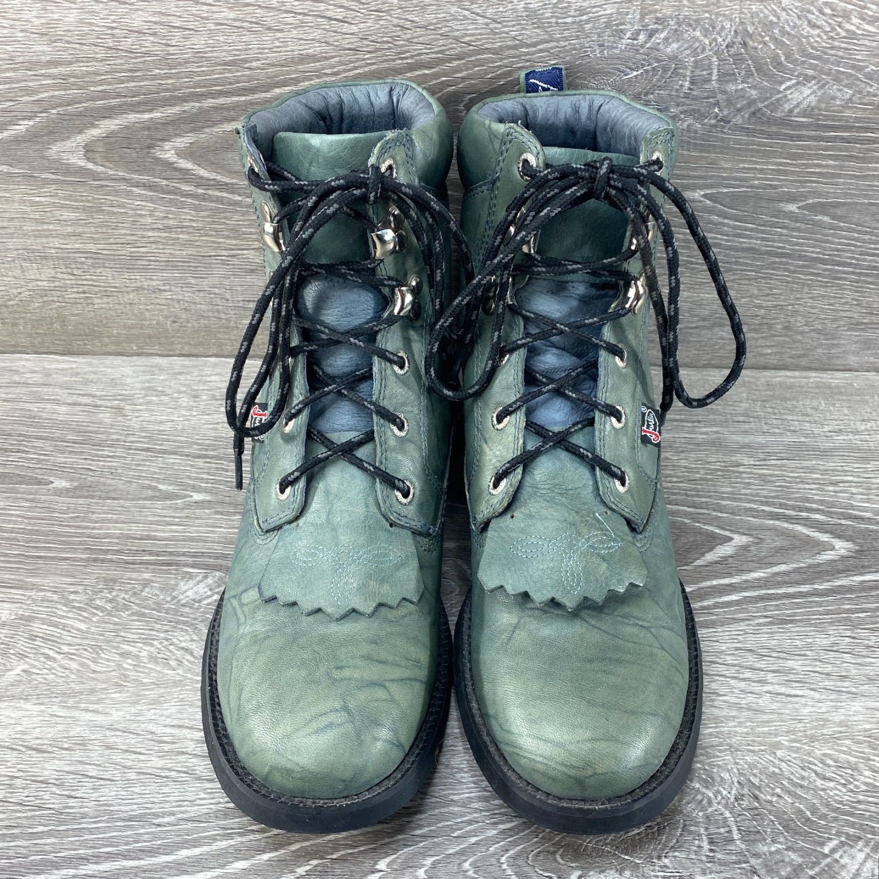 Justin Boots Justin Womens 6.5B Boots Cowboy Kiltie Lace Up Lacer Green Leather George Strait - J Flex Size US 7 / IT 37 - 3 Thumbnail