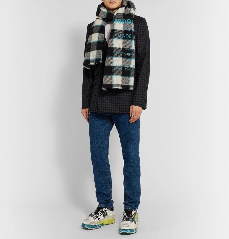 Acne Studios Logo Print Checked Wool Scarf Size ONE SIZE - 7 Thumbnail