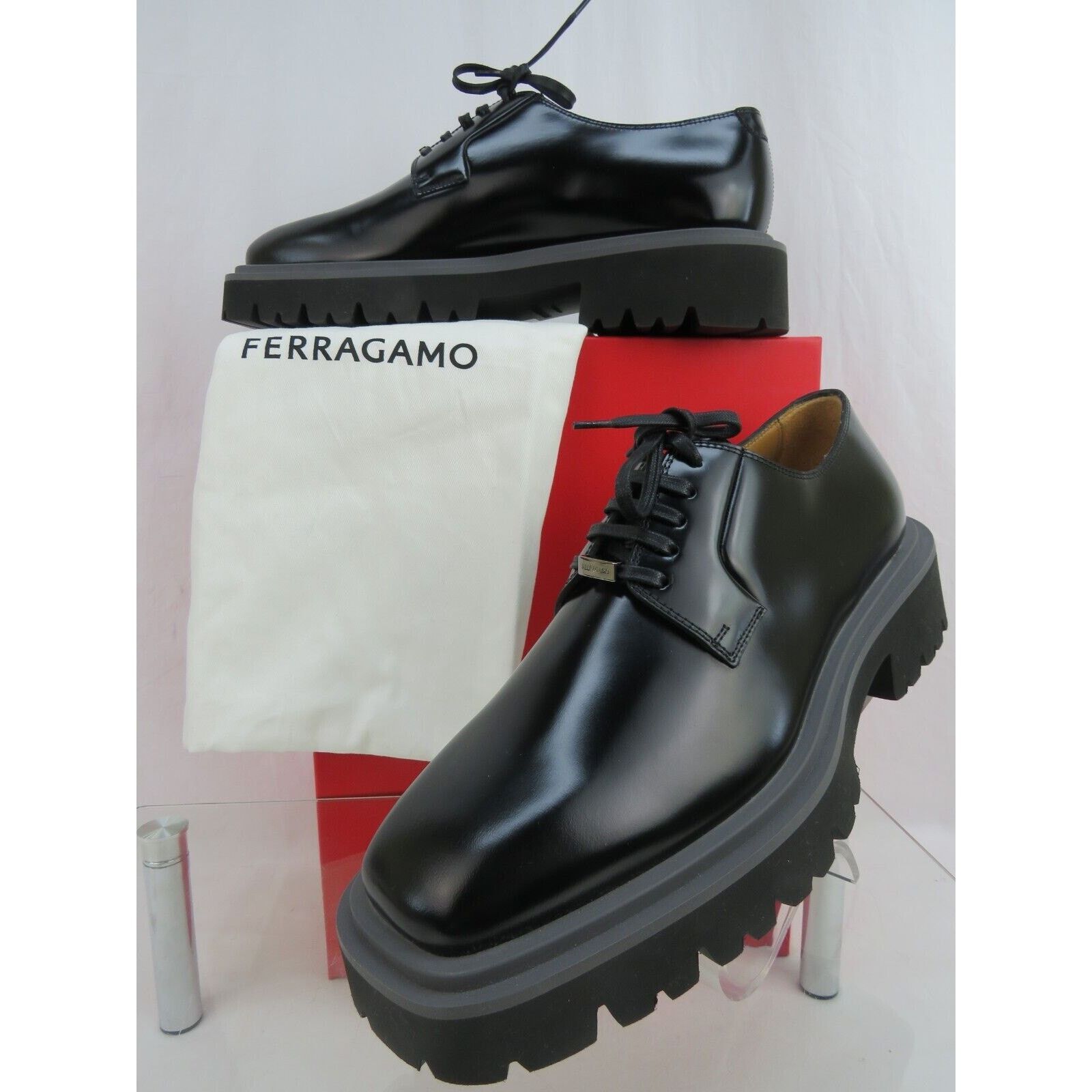 Salvatore Ferragamo FERRAGAMO FLICKER BLACK LEATHER LOGO LUG SOLE OXFORDS 9 M Size US 9 / EU 42 - 1 Thumbnail