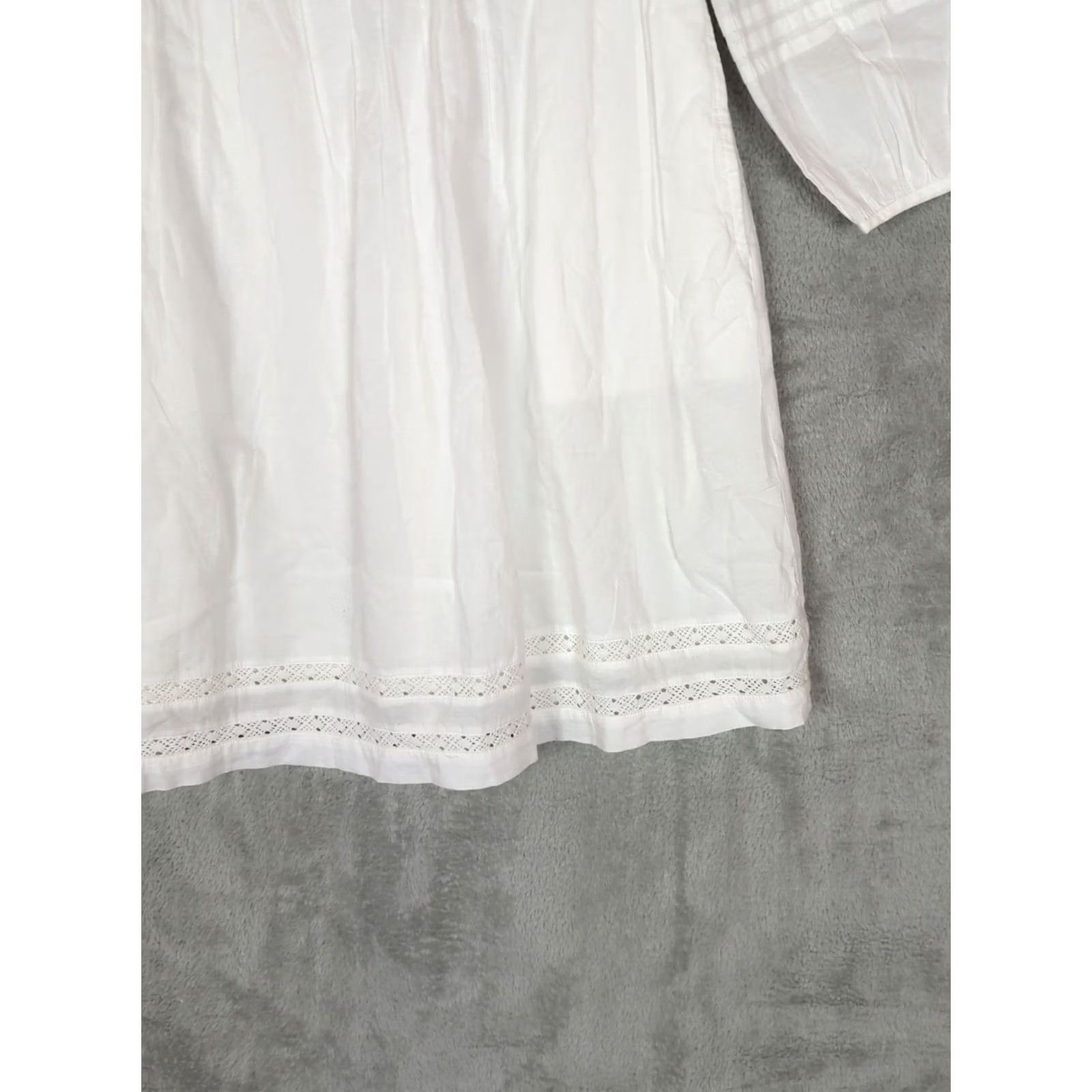 J.Crew J.CREW White Dress XS Long Puff Sleeve Crochet V-Neck A-Line Beach Cottagecore Lightweight 100% Cotton Size XS / US 0-2 / IT 36-38 - 5 Thumbnail