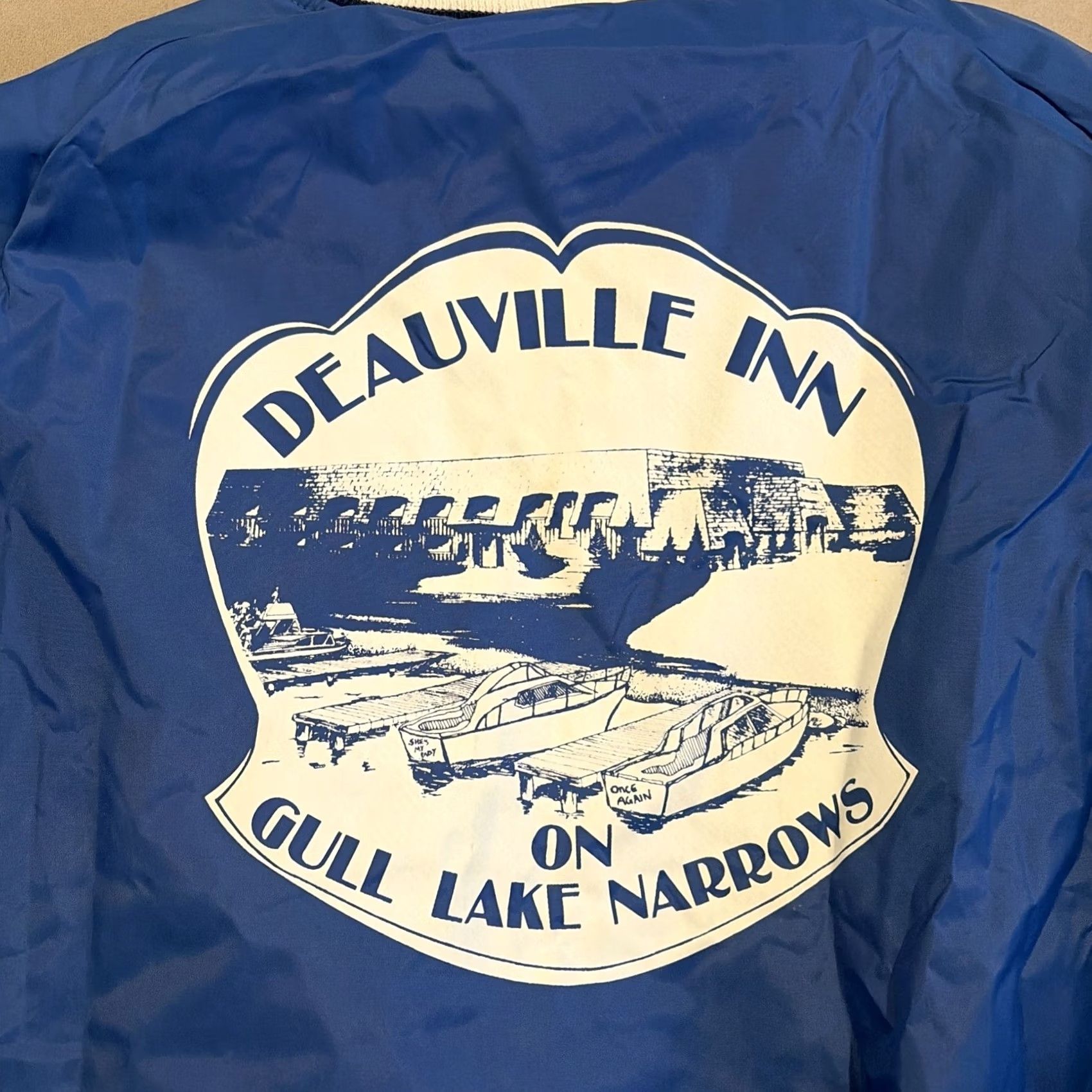 Chalk Line VINTAGE Chalk Line Popeye's Lounge Deauville Inn Fleece Lined Jacket L Blue Bomber Jacket Men Size US L / EU 52-54 / 3 - 6 Thumbnail