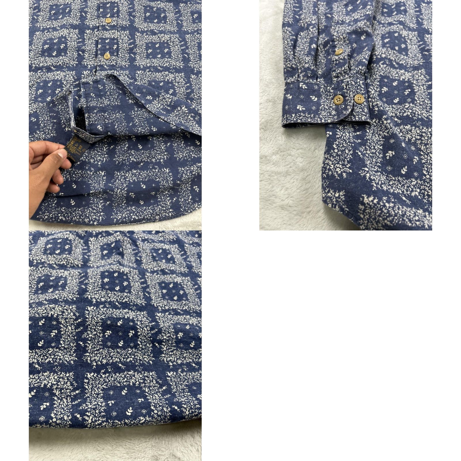 Tommy Hilfiger Tommy Hilfiger Shirt Mens Large Navy Blue Bandana Floral Long Sleeve Button Down Size US L / EU 52-54 / 3 - 8 Thumbnail