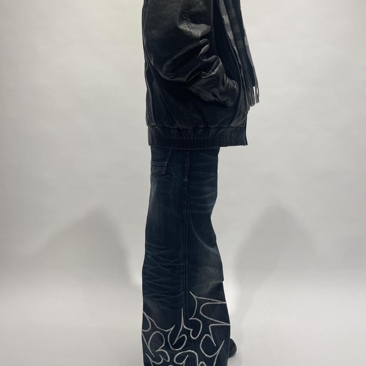 Japanese Brand × Vintage Vintage y2k 90s cyber embroidered baggy flared hip hop jeans Size US 35 - 2 Thumbnail