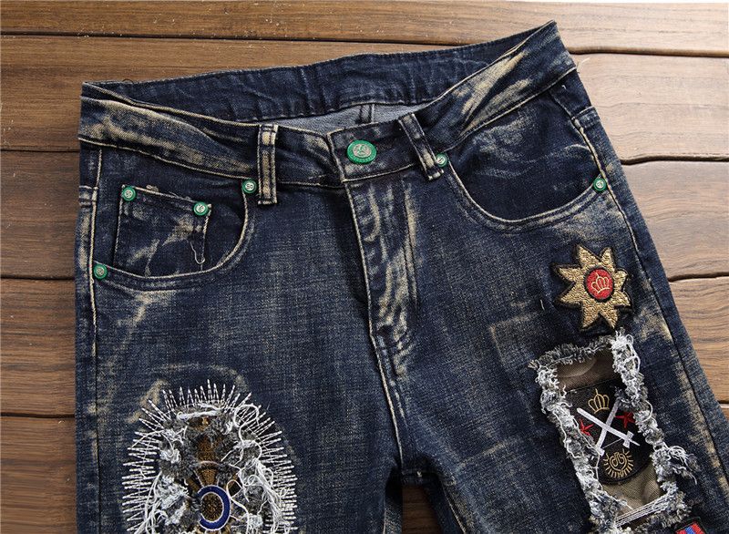 Designer × Japanese Brand Embroidered Hole Patch Stretch Jean Size US 34 / EU 50 - 2 Thumbnail