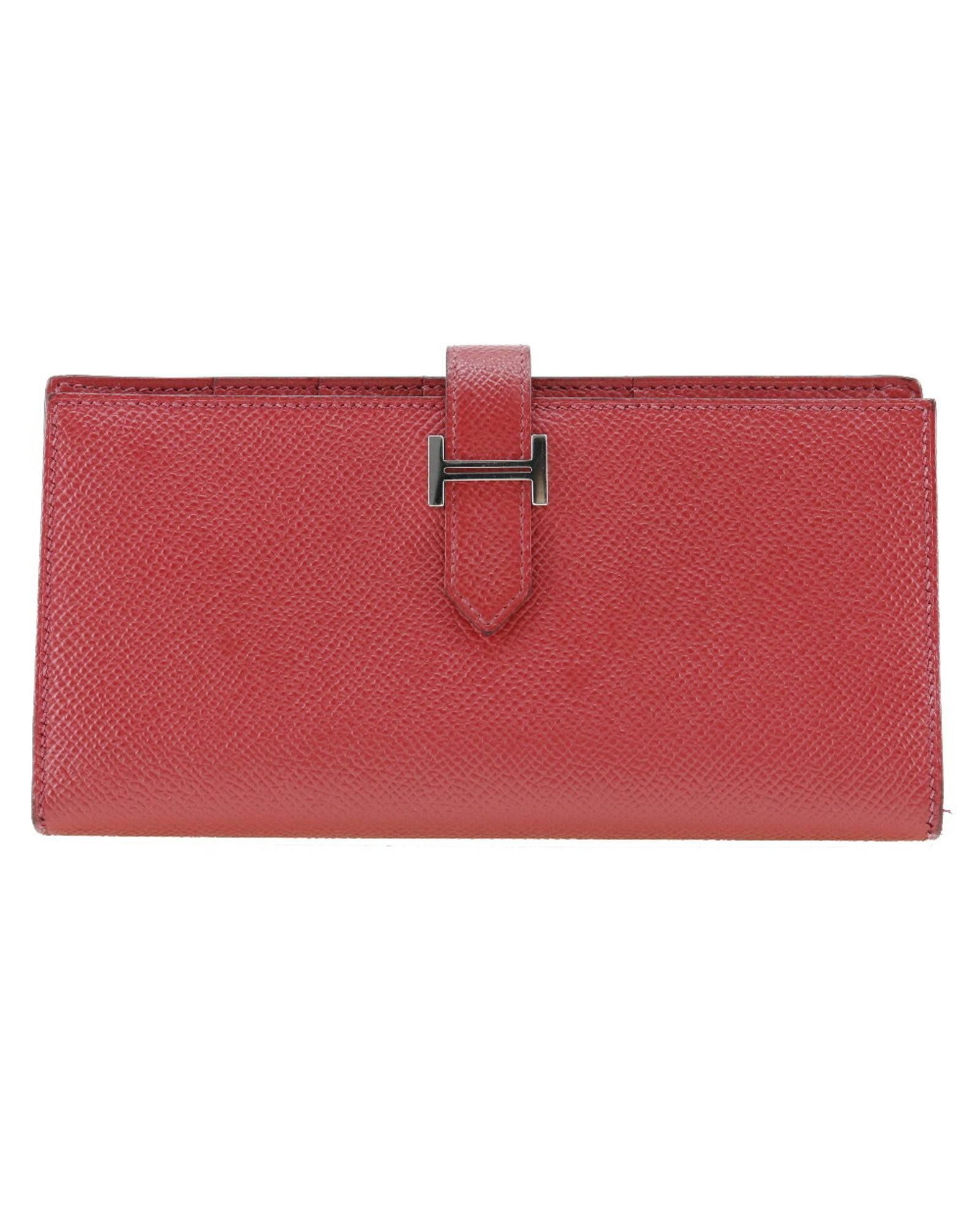 image of Hermes Sophisticated Leather Bi-Fold Wallet In Red, Women's
