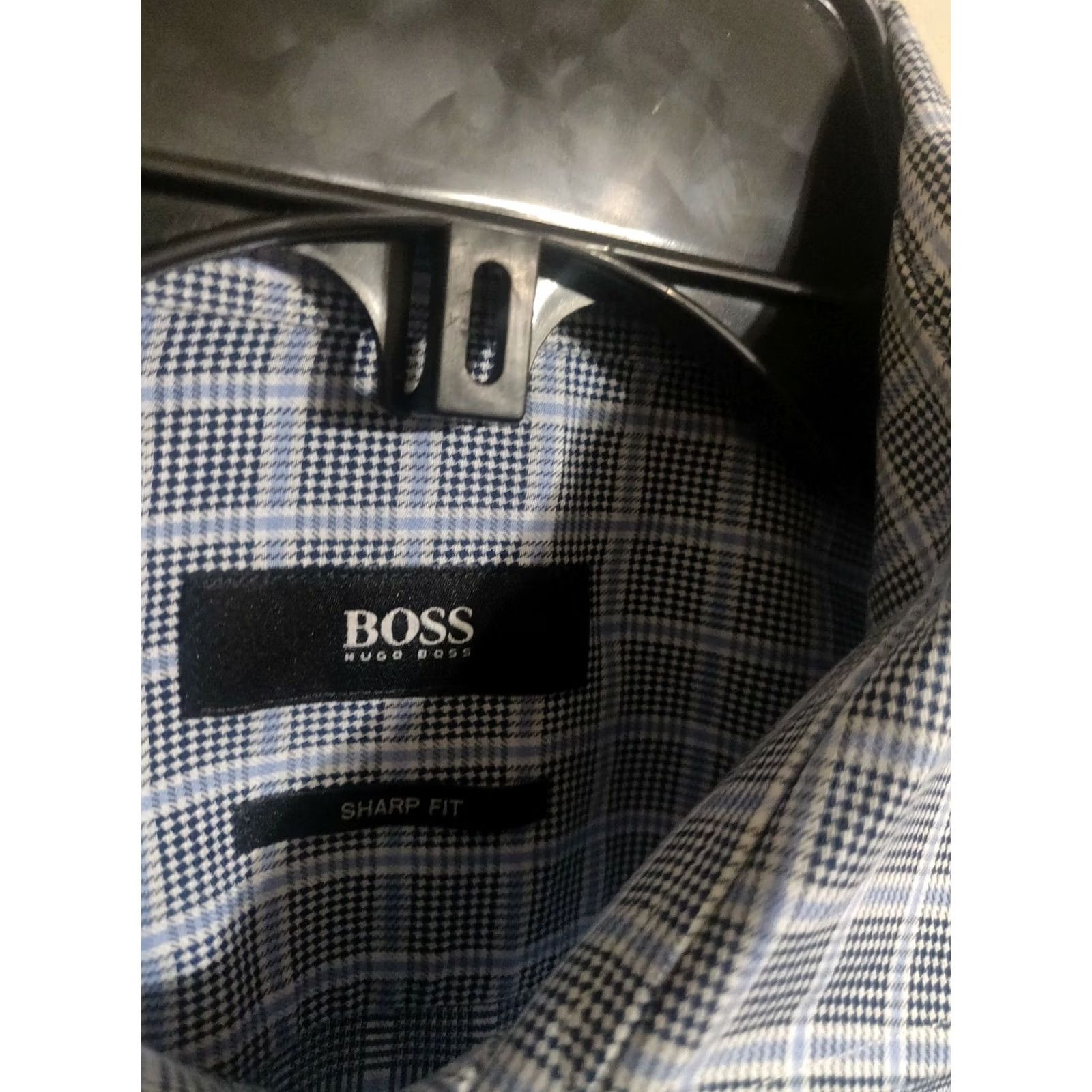 Hugo Boss HUGO BOSS Dress Shirt Sharp Fit Houndstooth Plaid Cutaway L/S Men's 16 34/35 Size 42R - 3 Thumbnail