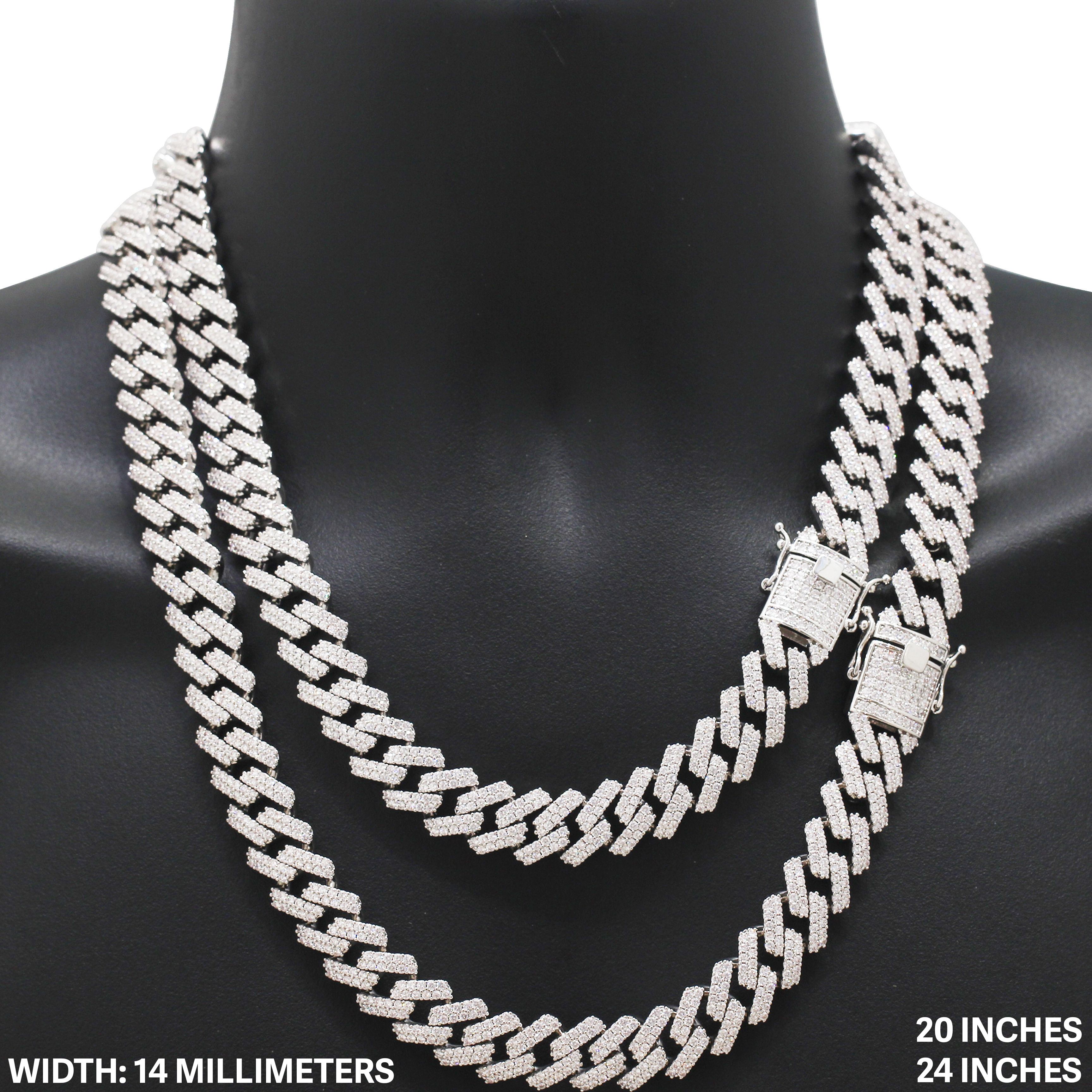 Other 14k White Gold Plated AAA CZ 14mm Cuban Chain Necklace 24” Size ONE SIZE - 1 Thumbnail