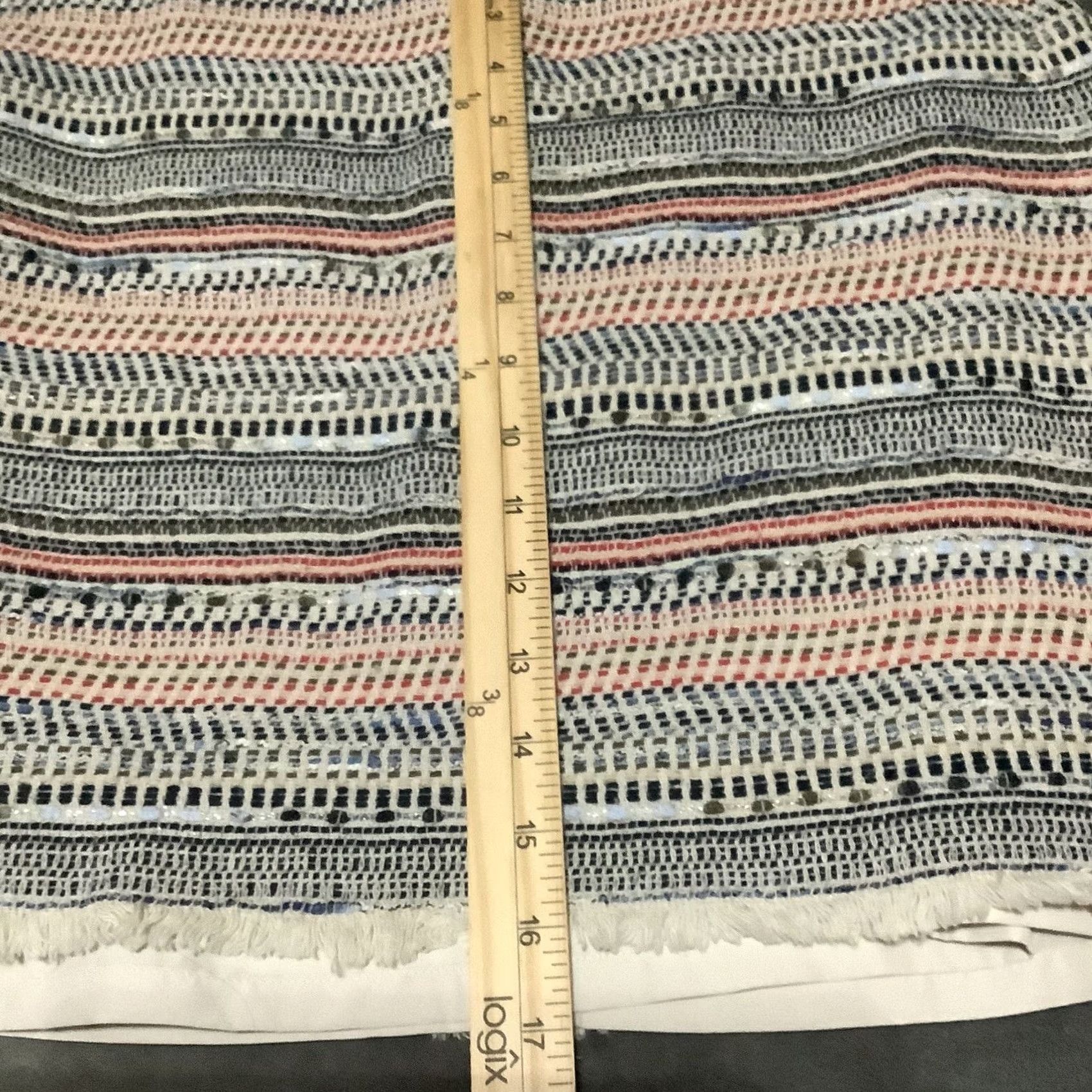 Loft LOFT Skirt Mini Womens Sz 8 Cream & Red Multicolor Tweed Fringe Lined Zip Short Cotton Blend Size 30" / US 8 / IT 44 - 5 Thumbnail