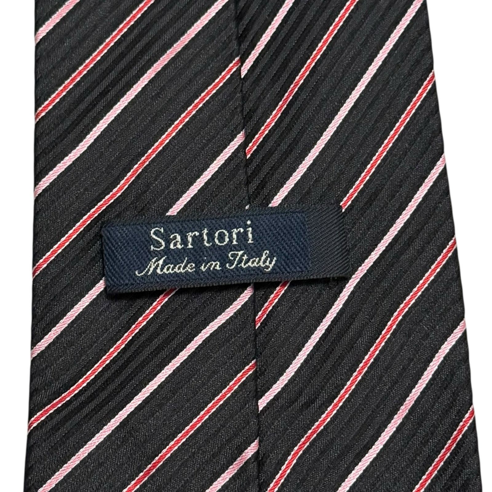 Other Sartori Silk Tie Necktie Diagonal Stripes Italy Black Red Size ONE SIZE - 3 Thumbnail