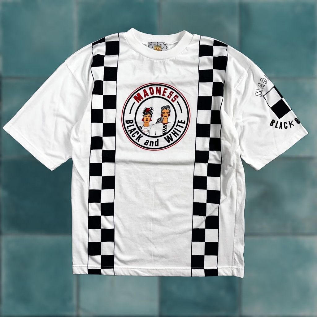 Vintage VINTAGE Madness T-Shirt Men M White Black Checkerboard 90s Drama Art Short Sleeve Crew Neck Size US M / EU 48-50 / 2 - 1 Thumbnail