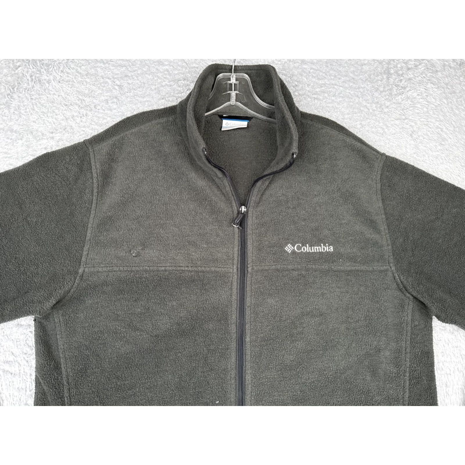 Vintage Columbia Jacket Fleece Full Zip Mens Large Green Gray Stand-Up Collar Outdoor Hiking Windbreaker Pockets Logo Size US L / EU 52-54 / 3 - 5 Thumbnail