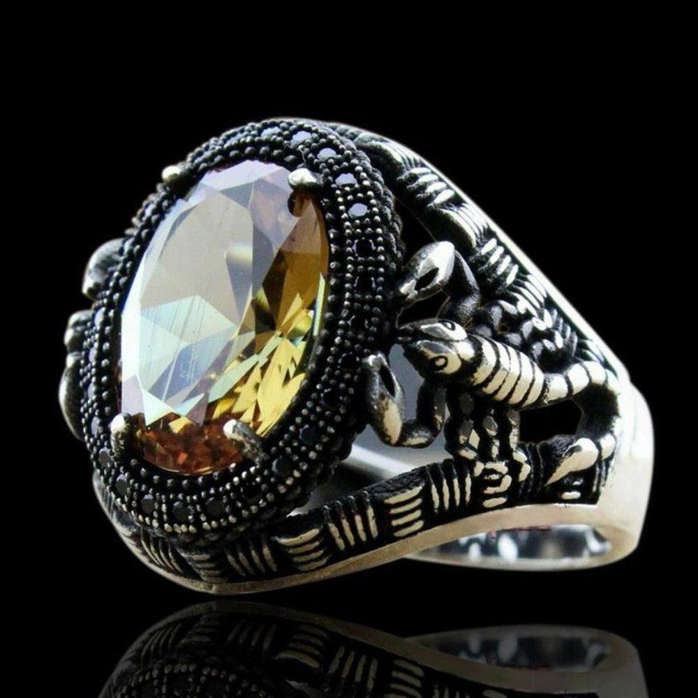 Designer Men's Retro Scorpion Oval Citrine Silver Ring - Size 10 Size ONE SIZE - 6 Thumbnail