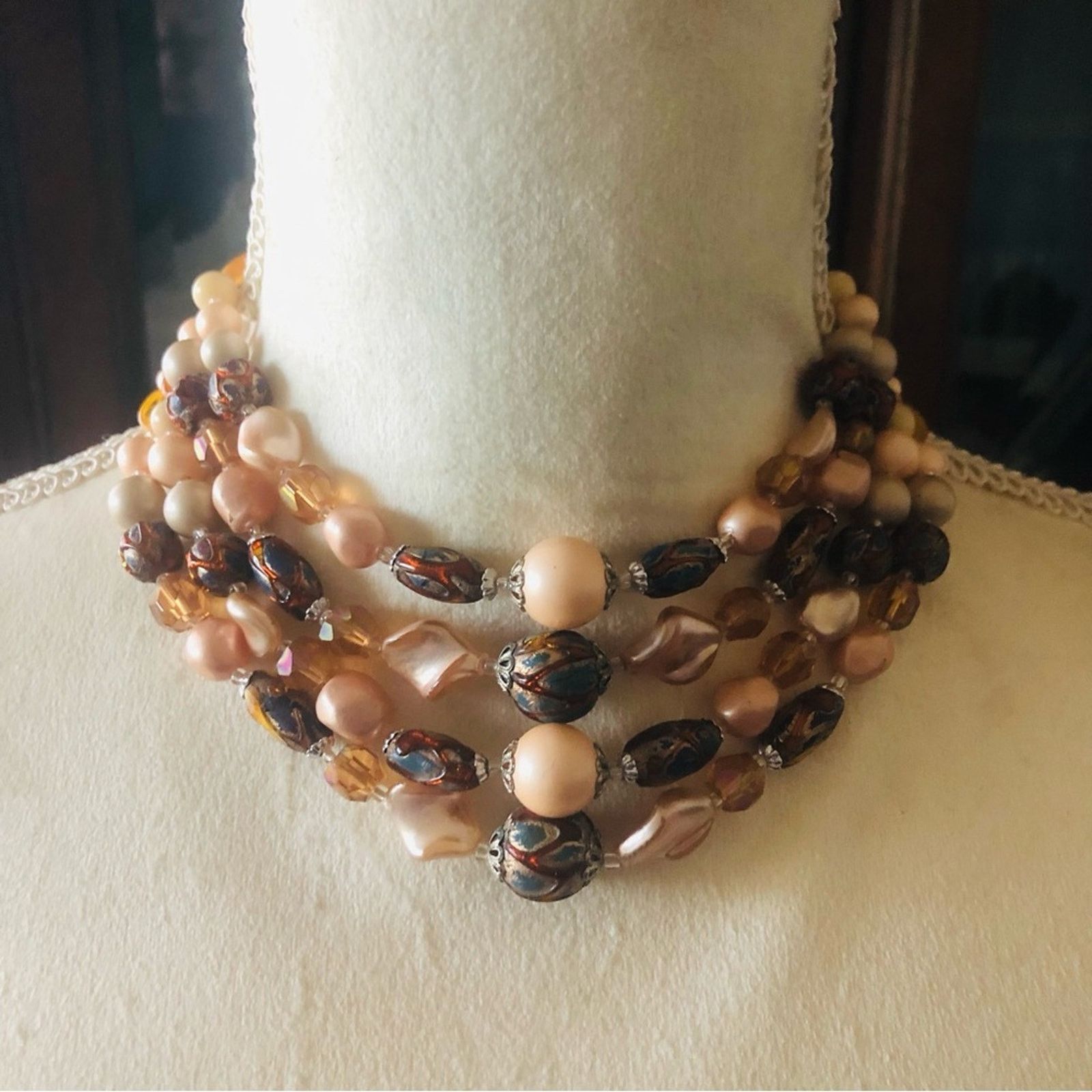 Vintage Vintage quad strand lava mixed bead choker necklace Size ONE SIZE - 2 Thumbnail