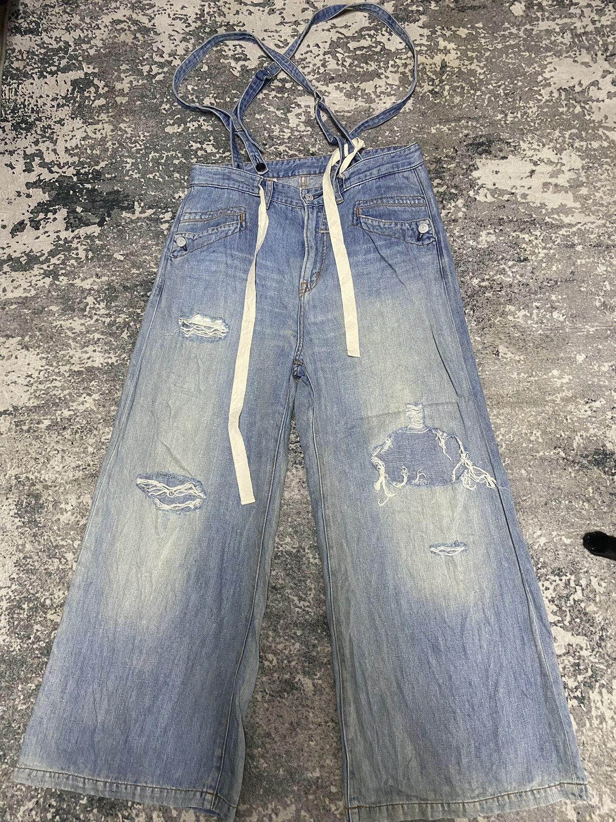 Hysteric Glamour × Japanese Brand RNA İnç. Jeans Distressed Overall Denim Wide Leg Loose Pants Size 32" / US 10 / IT 46 - 2 Thumbnail