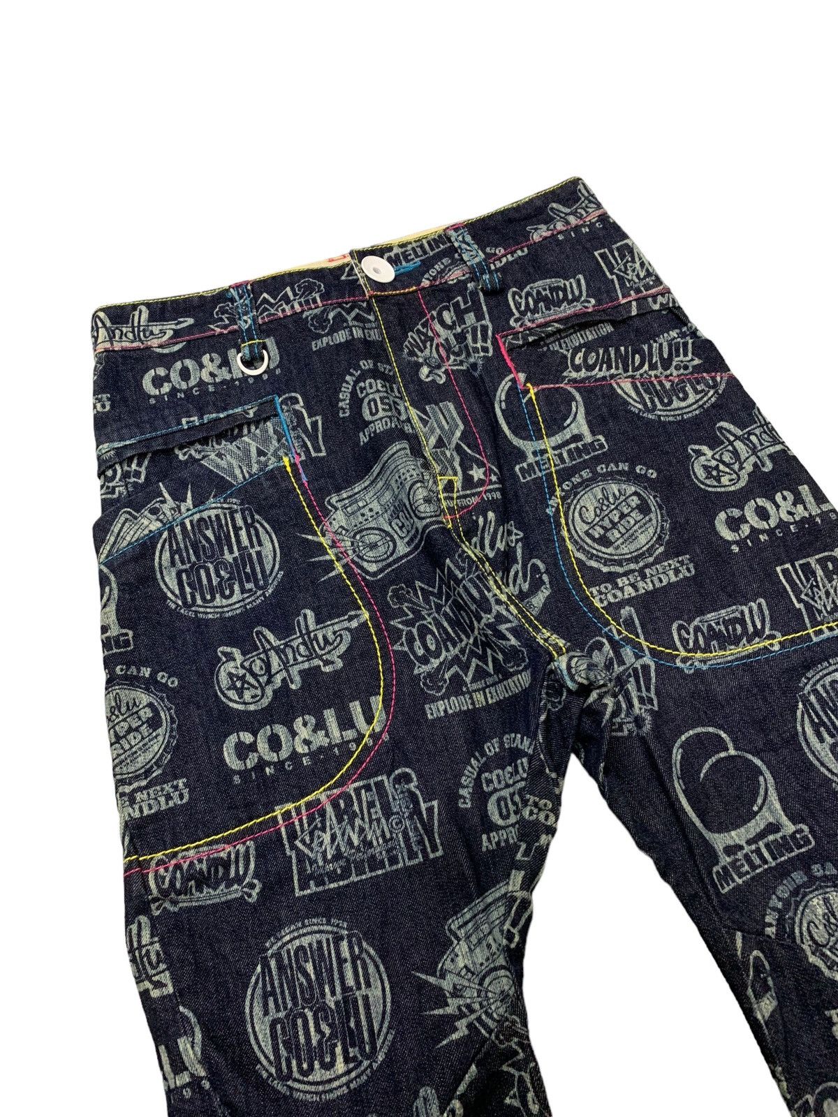 Hysteric Glamour × Japanese Brand Co & Lu Japan Drop Crotch All Over Printed Men Denim Pants Size US 29 - 6 Thumbnail