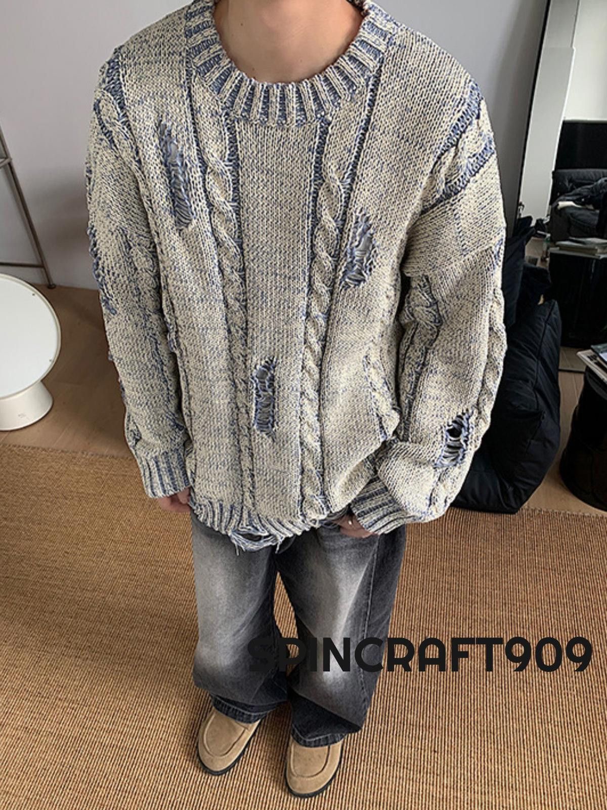Vintage Distressed Patchwork Knit Sweater Size US M / EU 48-50 / 2 - 2 Thumbnail