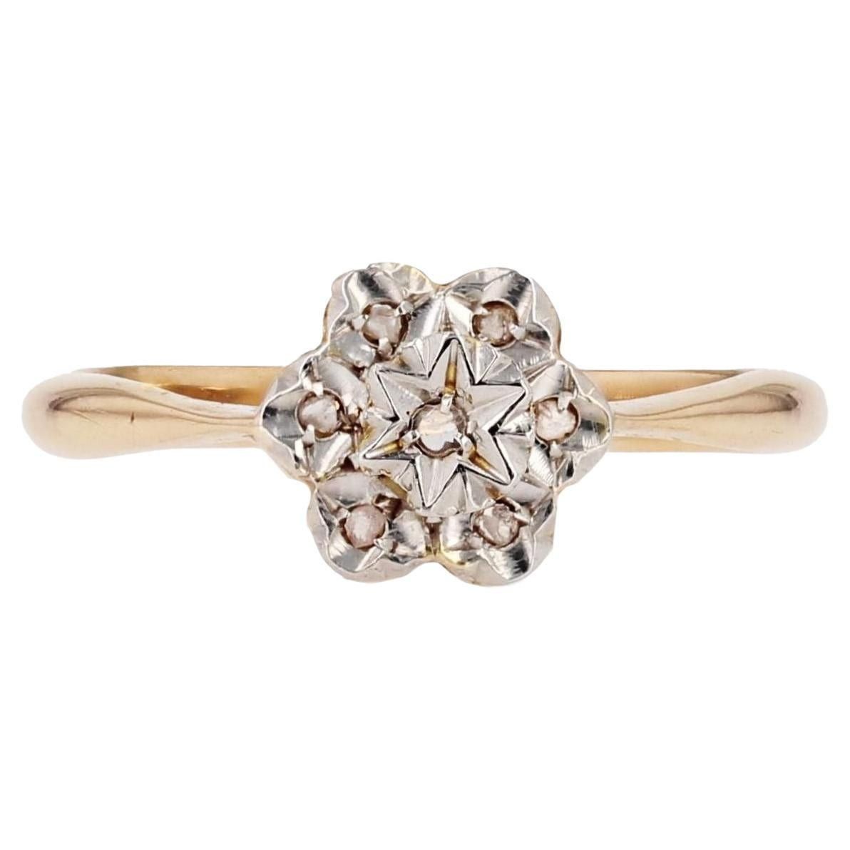image of Vintage 1920S Belle Epoque Rose- Cut Diamonds 18 Karat Yellow White Gold Flower Ring, Women's