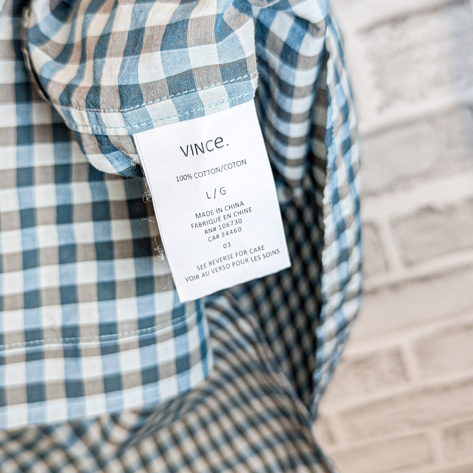 Vince VINCE Cotton Button up Shirt in Blue Gray gingham check Size US L / EU 52-54 / 3 - 6 Thumbnail