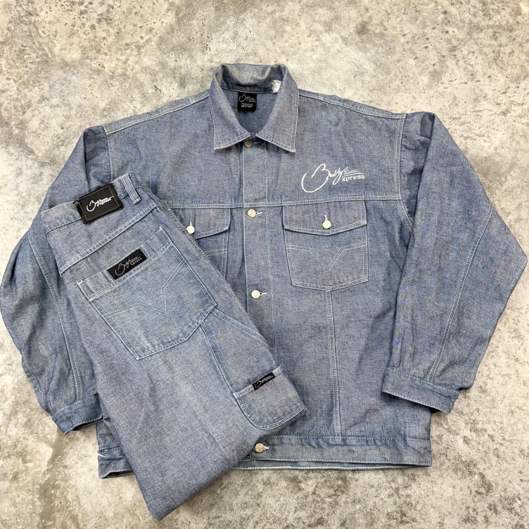 Vintage Brooklyn Xpress Jacket Pants Set Mens 2XL 34 y2k baggy hip hop skater Urban 90s Blue Shirt Mens 2XL Brooklyn Xpress Urban 90s Hip Hop Jacket Pants Set Size US 39 - 2 Thumbnail