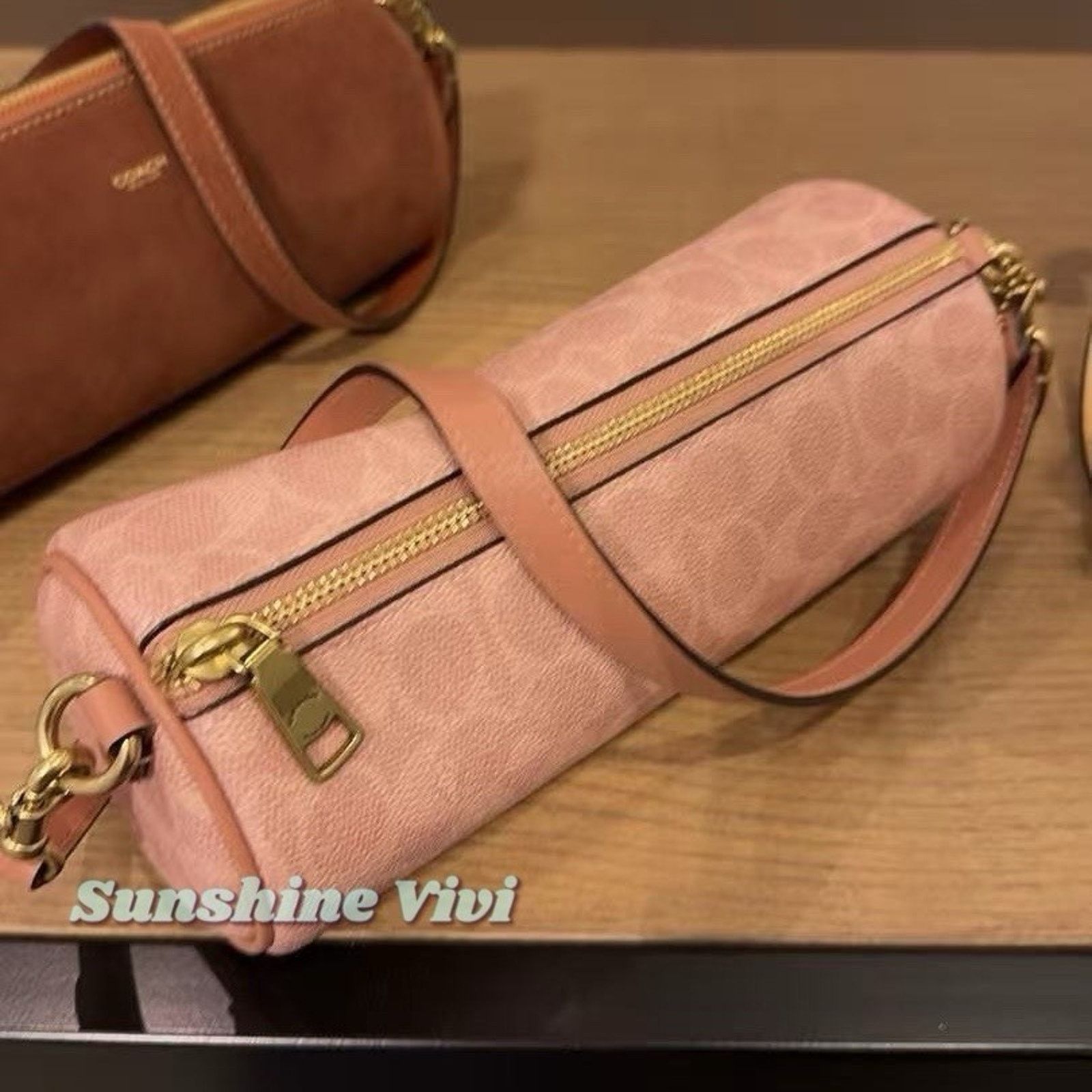 Coach NWT Coach Barrel Bag Signature Canvas Brass/Melon Pink CDY79 Size ONE SIZE - 3 Thumbnail