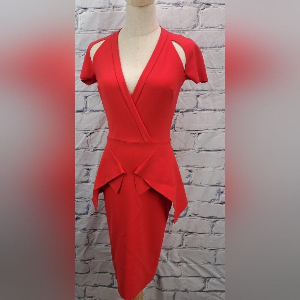 Greta Constantine Women's Peplum Flynn Dress Red Midi Made