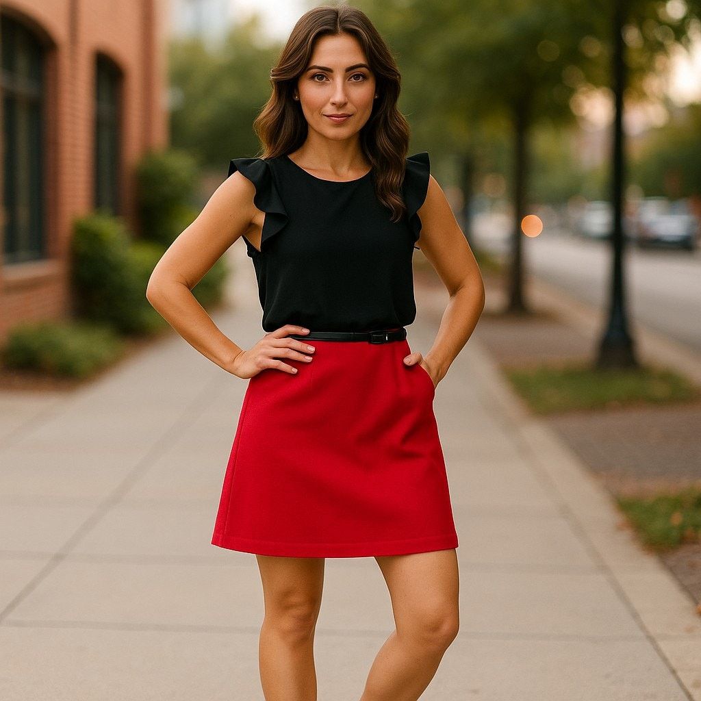 St. John Sport Red Skirt Black Bow Gold Heart Waistband 12