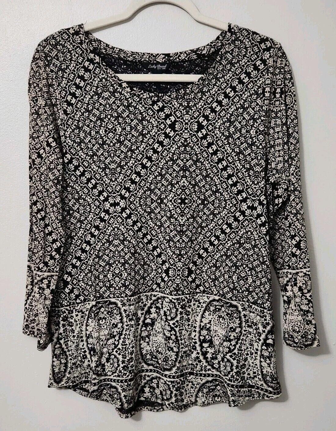 Lucky Brand Lucky Brand Top Medium Black White Paisley Long Sleeve Shirt Size M / US 6-8 / IT 42-44 - 1 Thumbnail