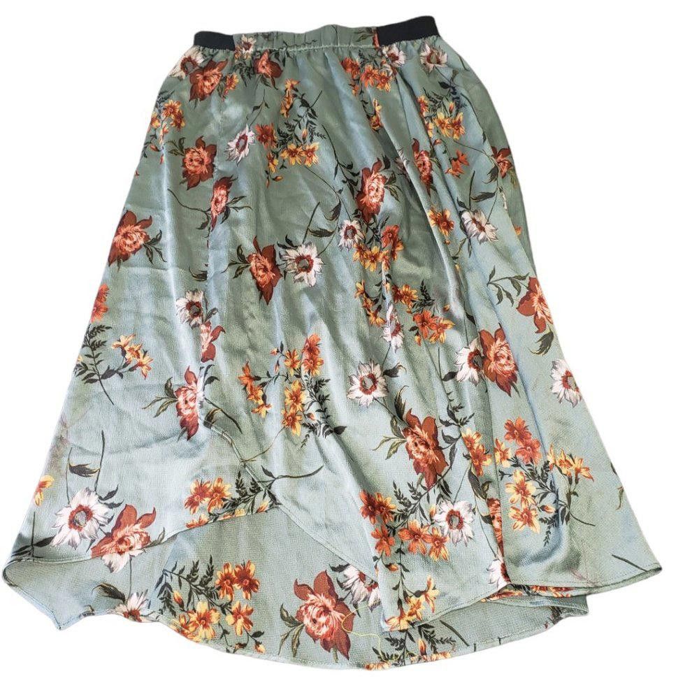 Designer CT1088a Zara Basic Ladies Floral Green Midi Skirt M Size 32" / US 10 / IT 46 - 1 Thumbnail