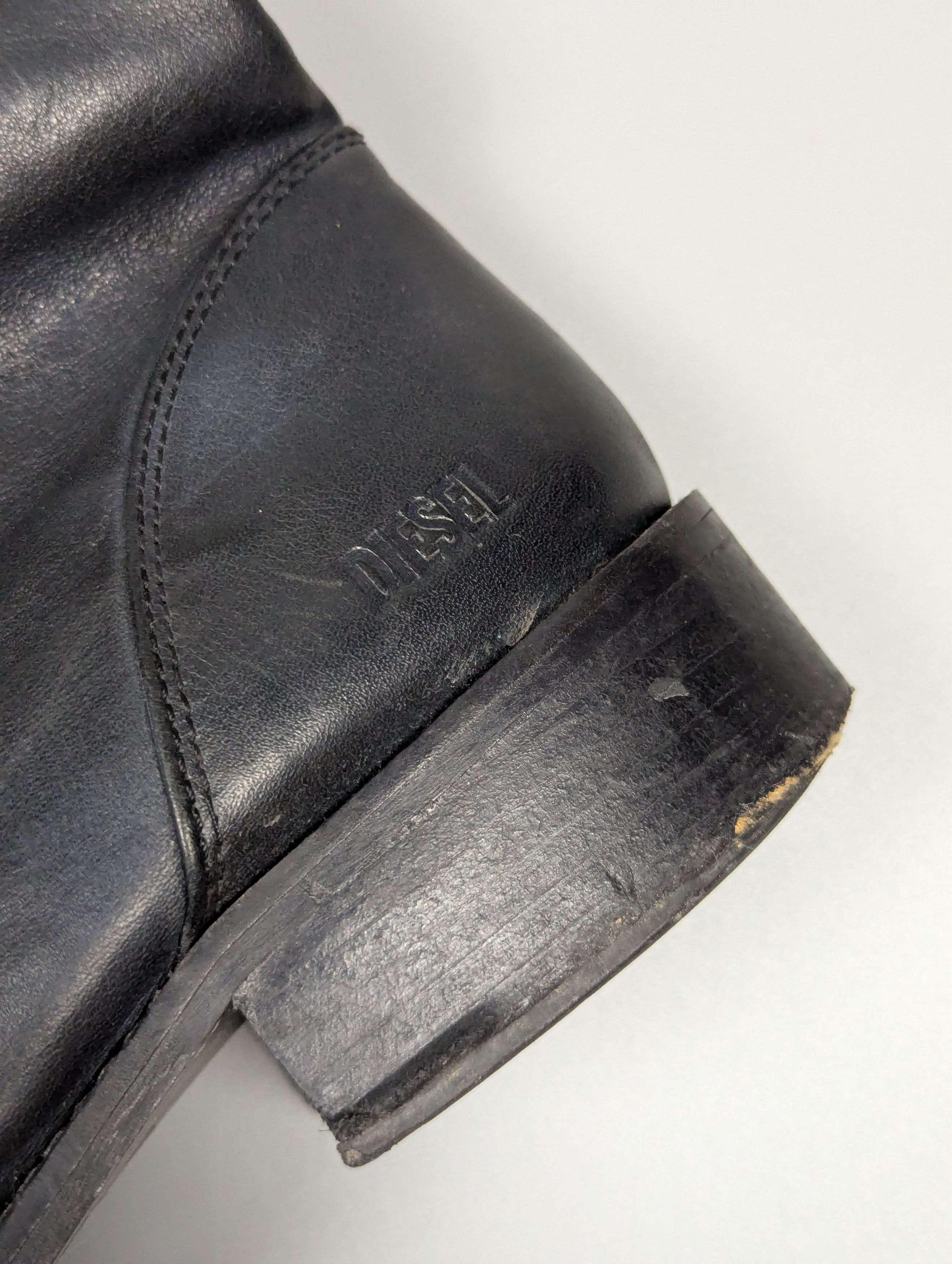 Diesel DIESEL Women's High Leather Dark Gray Distressed Y2K Boots Size US 10 / IT 40 - 9 Thumbnail