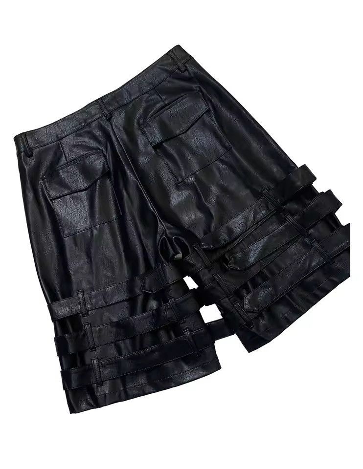 Japanese Brand Buckle Strap PU Leather Shorts | Punk Biker Rave Streetwear Size US 30 / EU 46 - 4 Thumbnail