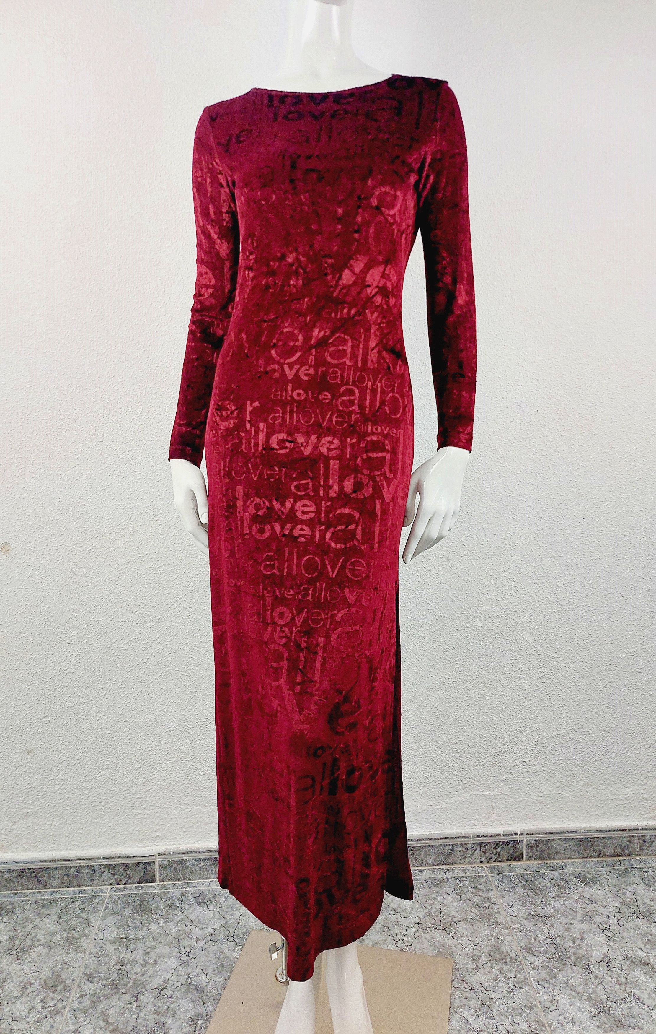 Moschino Moschino Jeans Velvet Love All Over Red Split Maxi Dress Size S / US 4 / IT 40 - 3 Thumbnail