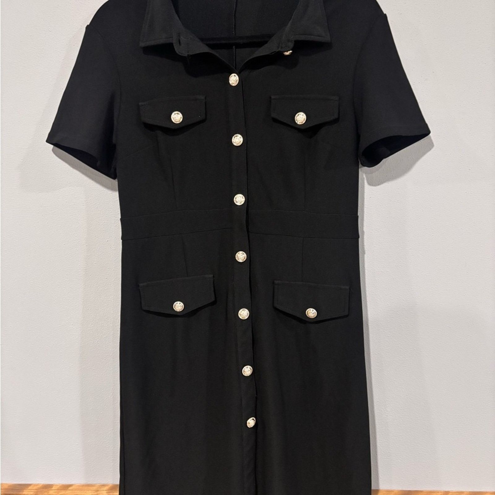 Other Elegant Maze Collection Black Button-Down Mini Dress- Size L Size L / US 10 / IT 46 - 5 Thumbnail