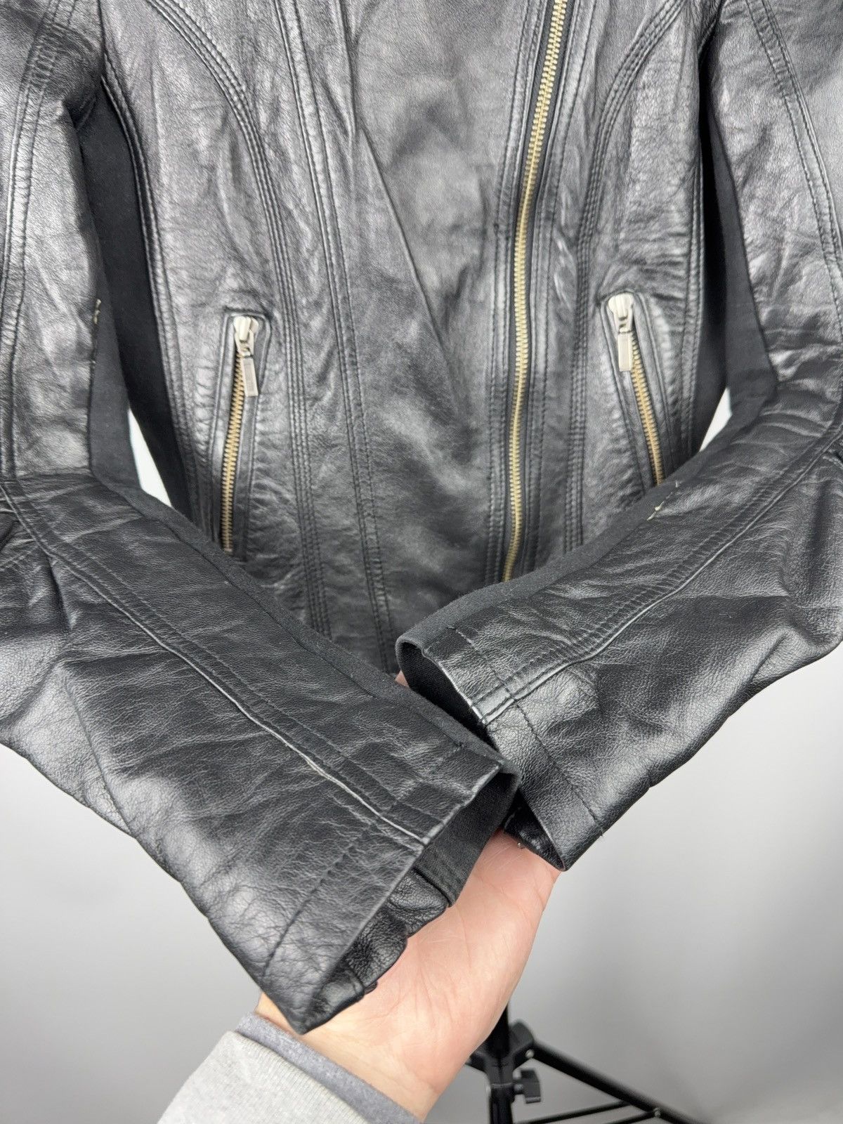 Genuine Leather Vintage Punk Rock Avant Garde Gothic Bomber Leather Jacket Size S / US 4 / IT 40 - 8 Thumbnail