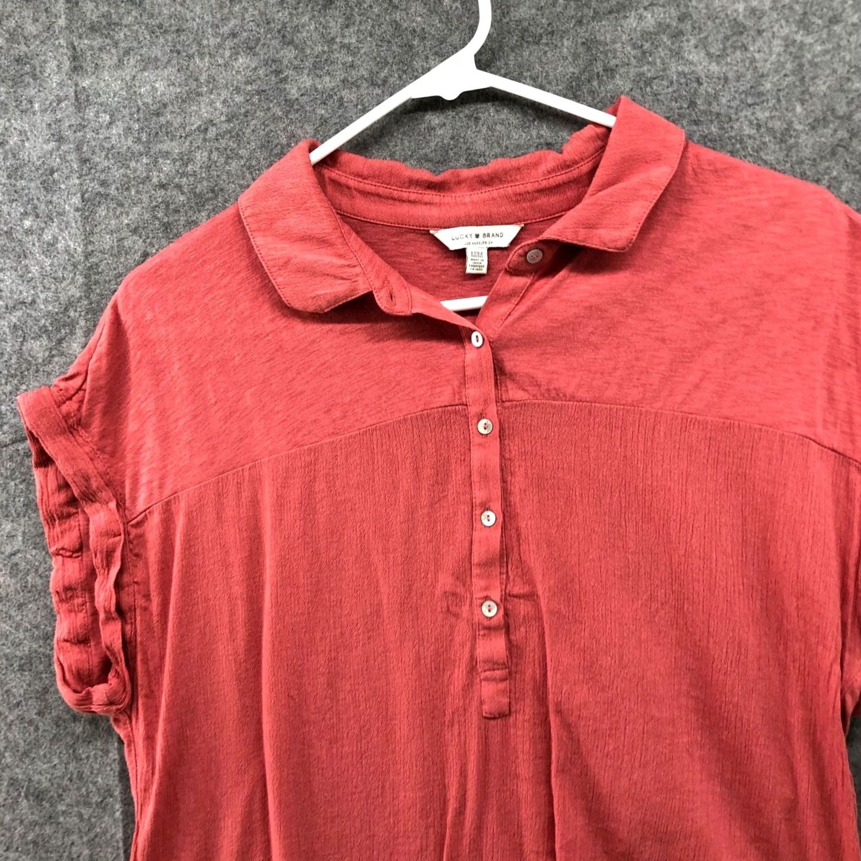 Lucky Brand Lucky Brand Popover Top Womens M Short Sleeve Coral Collared Lightweight Shirt Blouse Casual Slim Relaxed Size M / US 6-8 / IT 42-44 - 3 Thumbnail