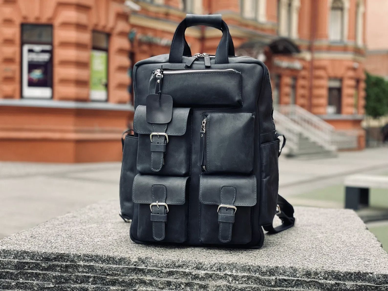 Handmade Leather Backpack. Genuine Vintage Leather CrazyHorse Size ONE SIZE - 2 Thumbnail
