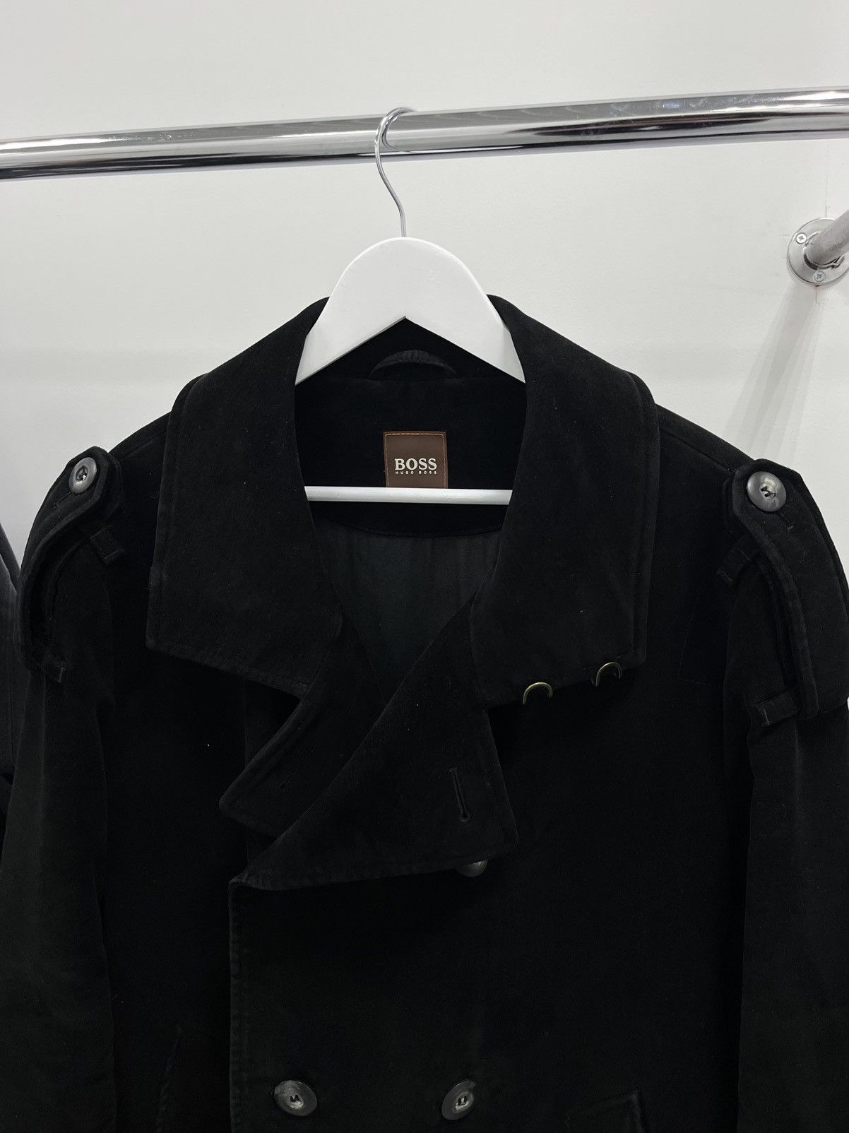 Hugo Boss Vintage Hugo Boss Black Mantel Coat Cotton Trench Luxury Size US L / EU 52-54 / 3 - 4 Thumbnail