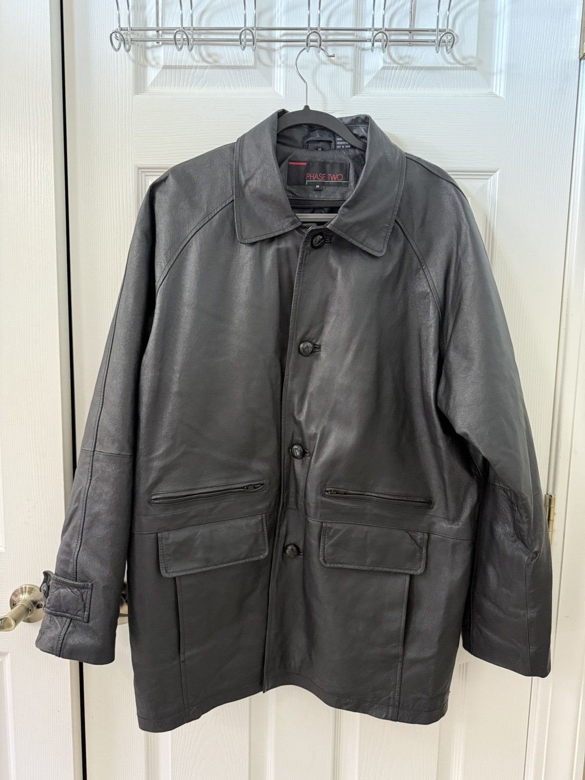 Other 1990s Phase Two Vintage Black Leather Coat Zip Out Liner Size US M / EU 48-50 / 2 - 2 Thumbnail